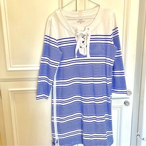 Vineyard Vines Medium Blue and White Striped Knit Lace-Up Dress